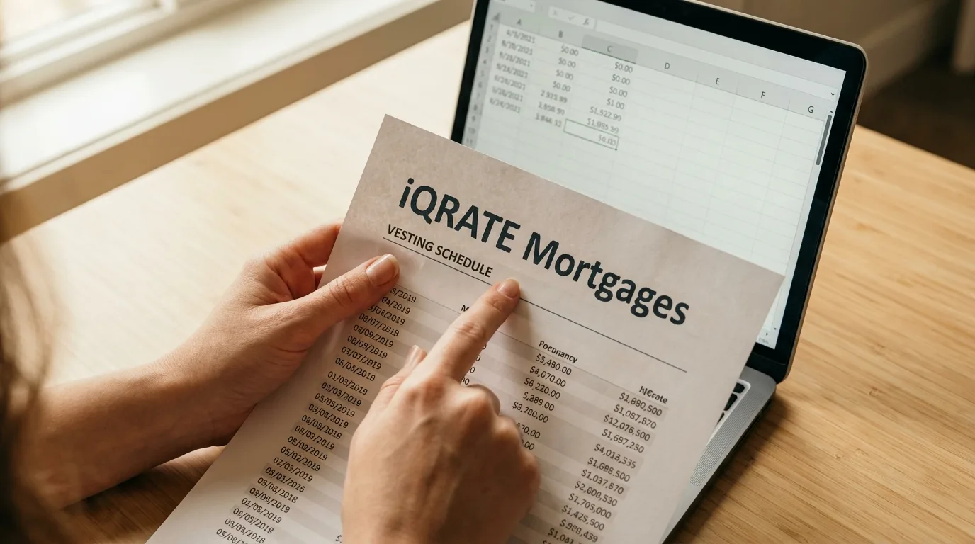 An underwriter calculating qualifying RSU income on a notepad.