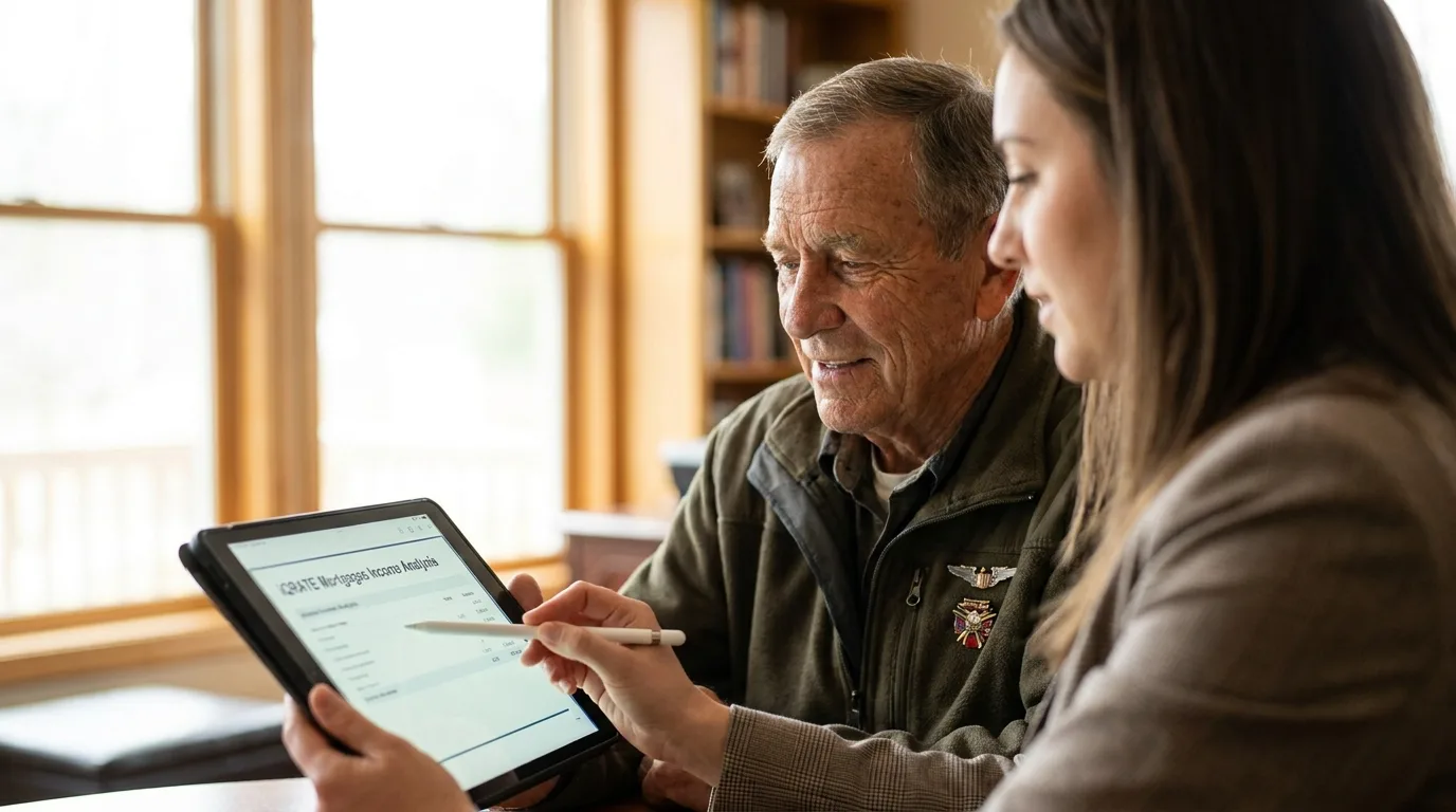 Accountant and client discussing business tax returns for a mortgage application.