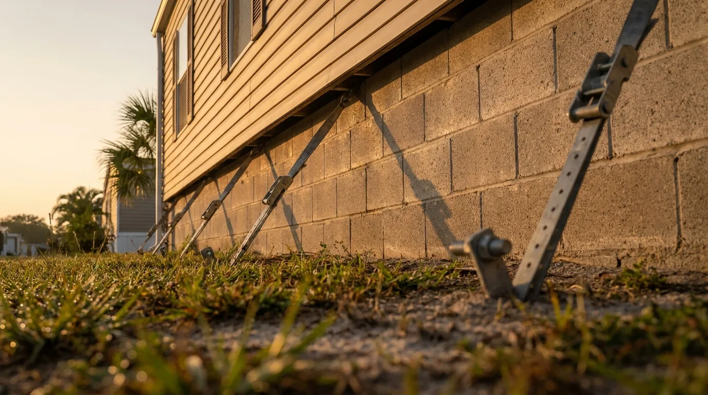 A modern manufactured home on a permanent foundation.