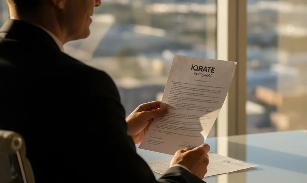 Investor confidently reviews iQRATE Mortgages document in Las Vegas.