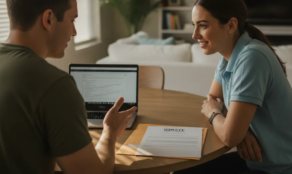 Military couple planning their home mortgage refinance.