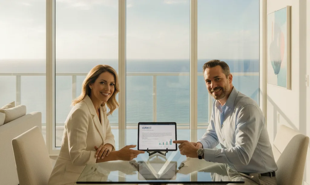 Couple reviews iQRATE Mortgages jumbo loan in Miami.