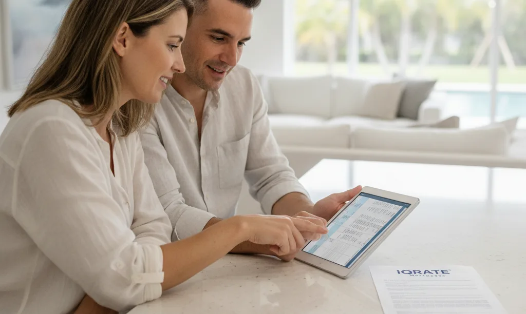 Couple reviewing rental loan options in Florida.