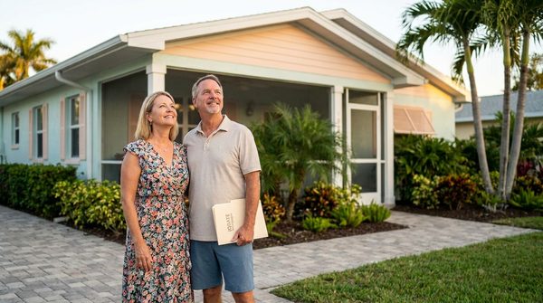 Couple reviewing mortgage documents for their VA loan