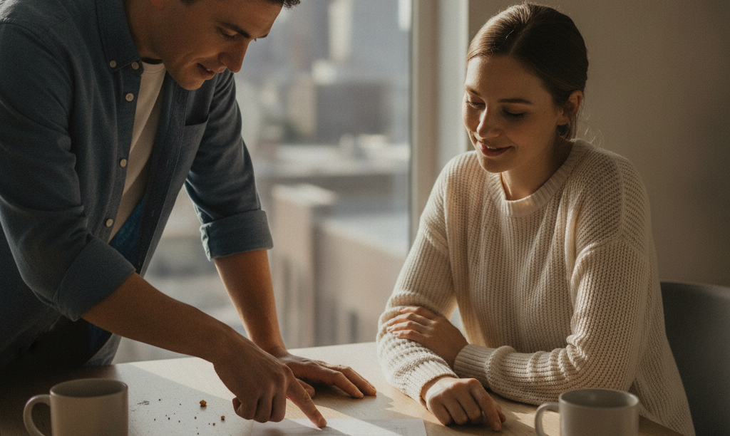 Couple in Dallas reviews their iQRATE Mortgages loan estimate.
