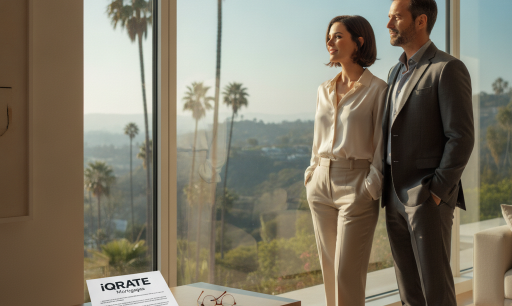 Couple admiring view from their Beverly Hills home.