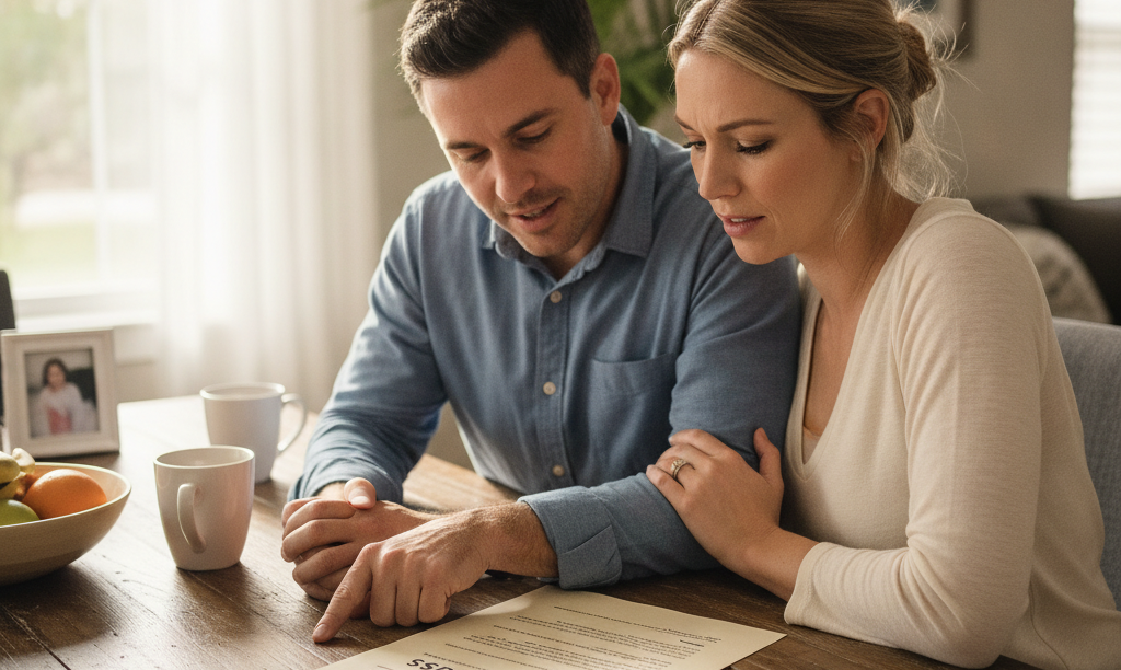 A couple discusses their iQRATE Mortgages paperwork.