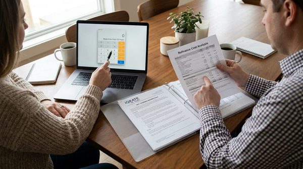 A magnifying glass over a loan document, symbolizing the scrutiny of the Net Tangible Benefit rule for VA refinancing.