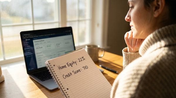 Homeowner reviewing refinance documents and closing costs
