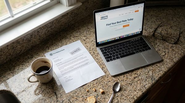 A person reviewing their credit report and financial documents to improve their mortgage approval chances.
