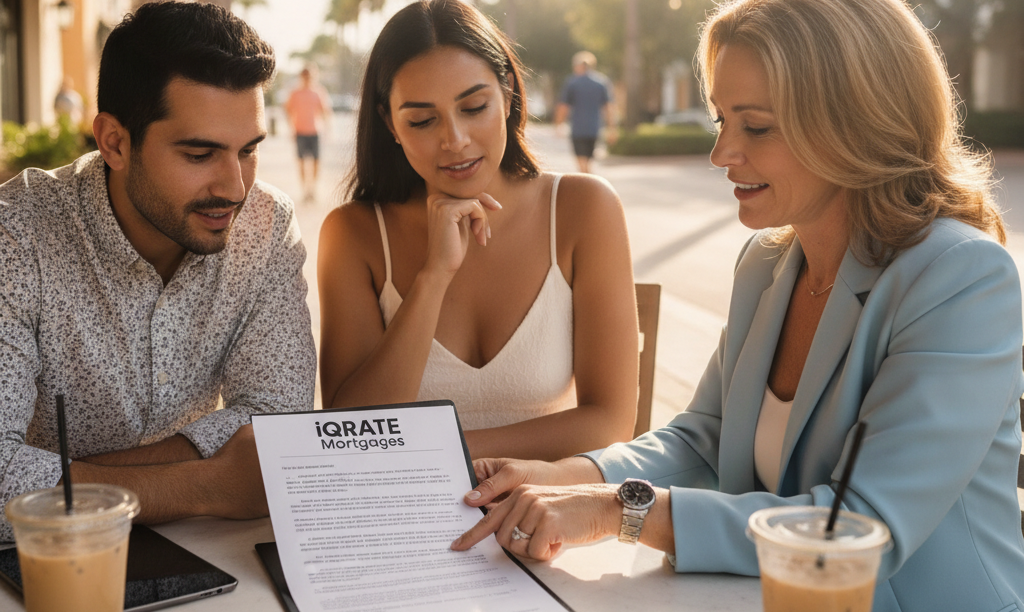 Couple reviewing iQRATE Mortgages documents in Orlando.