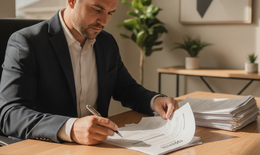 Business owner reviewing S-Corp documents for mortgage.