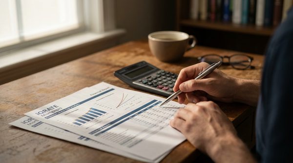Loan officers reviewing a buyer's financial profile for red flags during a pre-mortem audit.