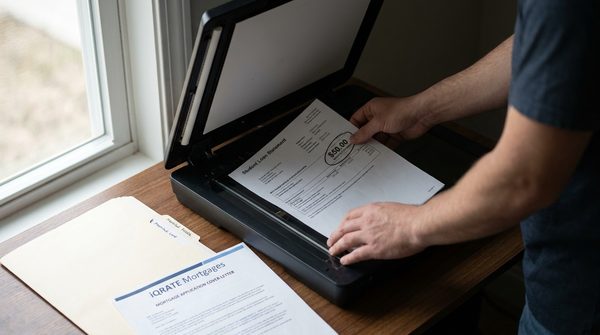 A visual representation of mortgage loan documents and a calculator.