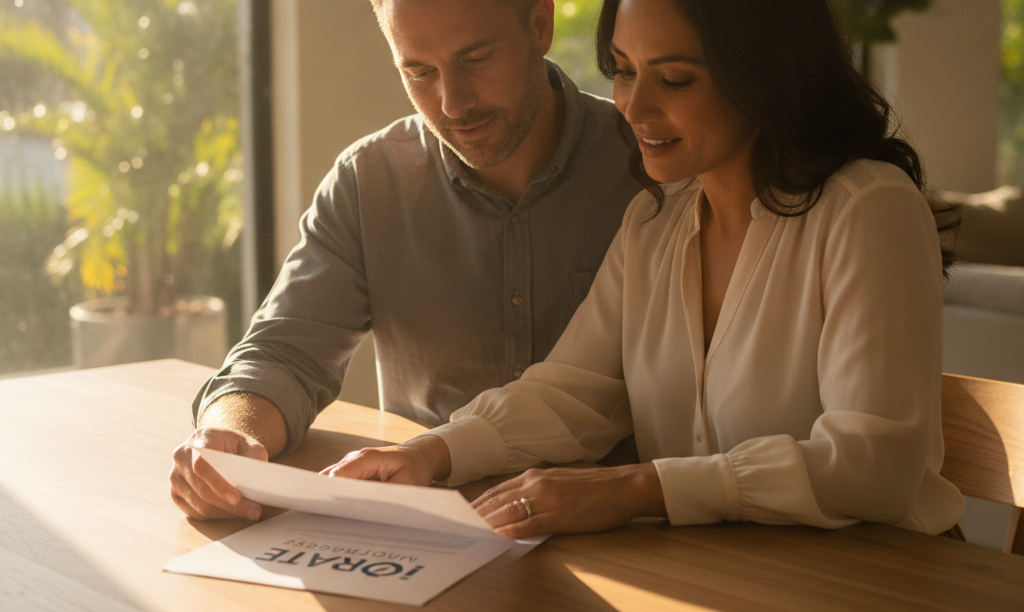 Veteran and spouse review iQRATE Mortgages documents.