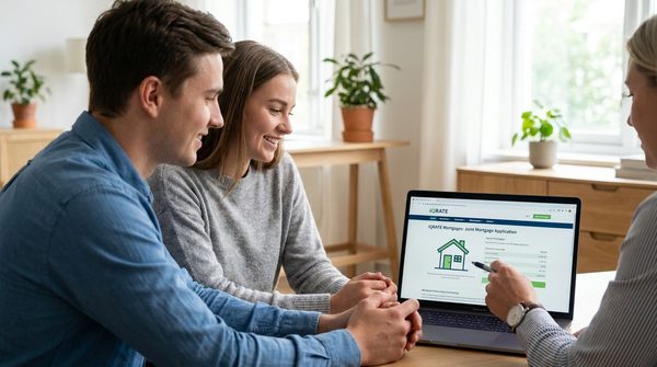 Couple considering the pros and cons of applying for a mortgage together.