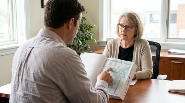 A self-employed professional reviewing financial documents with a CPA.