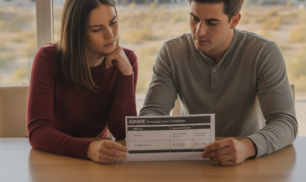 A couple comparing FHA and conventional loans.