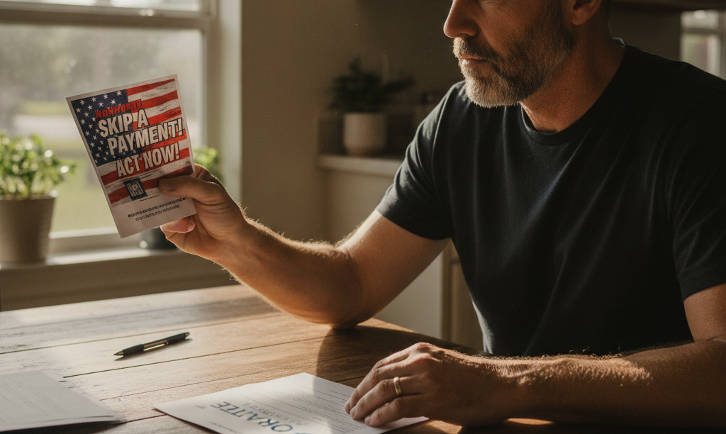 Veteran homeowner carefully reviews a confusing VA IRRRL offer.