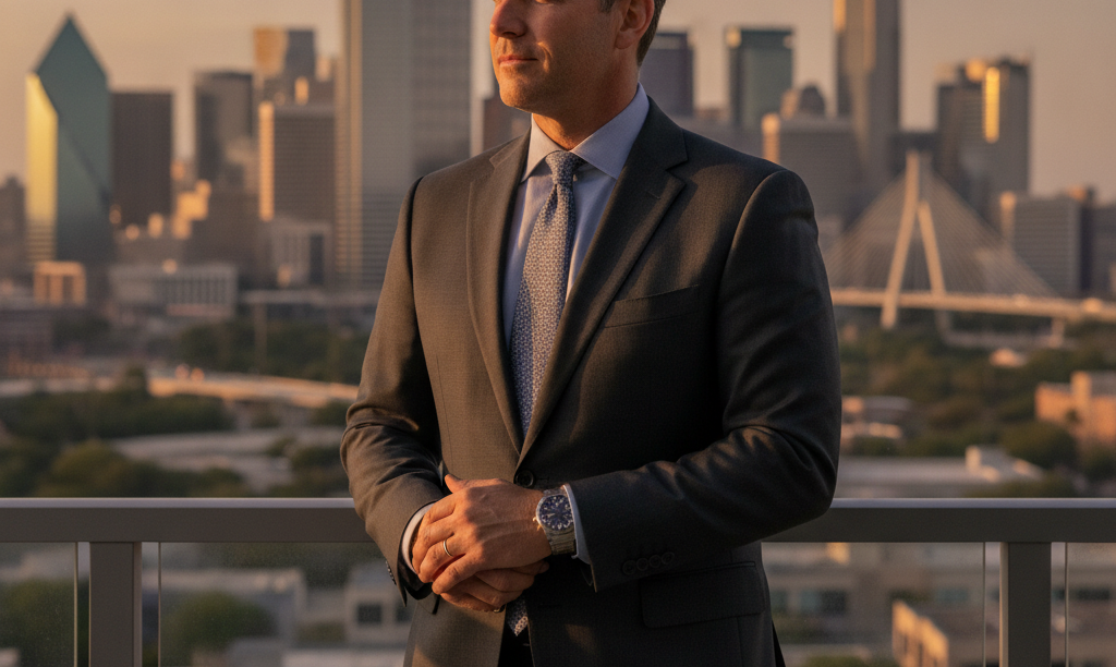 Foreign national investor overlooking the Dallas skyline.