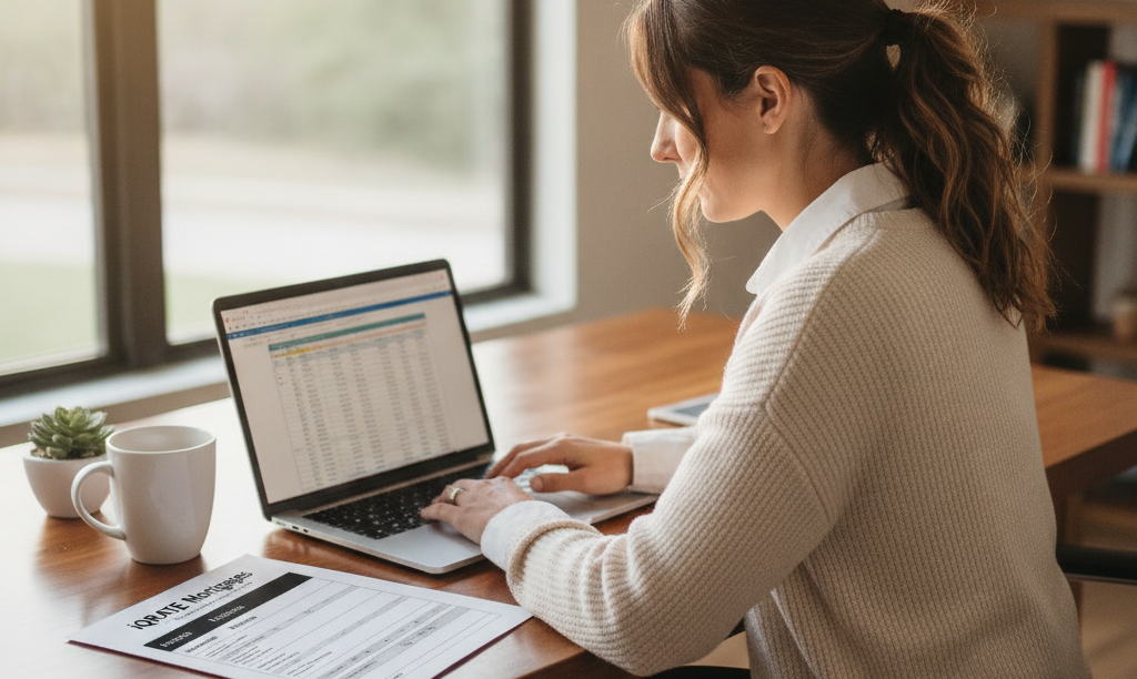 Gig worker reviewing finances for Texas mortgage.