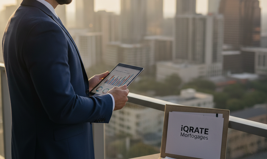 Investor with iQRATE Mortgages documents overlooking Austin.