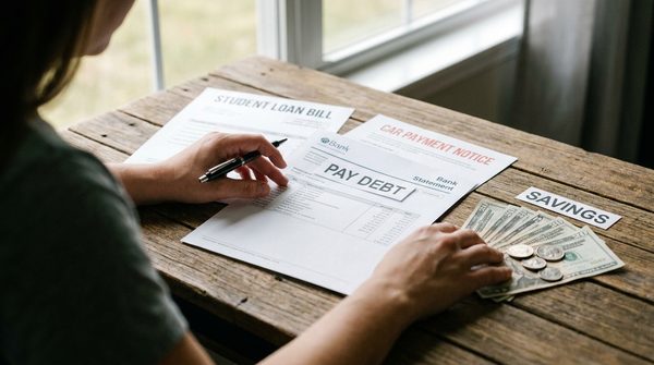 A homebuyer looking at a potential house, contemplating their increased borrowing power after debt consolidation.
