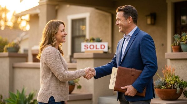 A real estate agent presenting various financing solutions to clients.