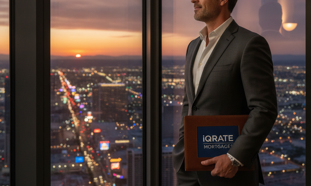 Investor with iQRATE Mortgages portfolio overlooks Las Vegas.