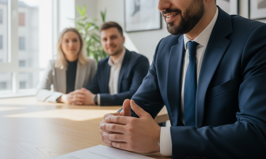 Mortgage advisor David Ghazaryan reassuringly consults with clients.