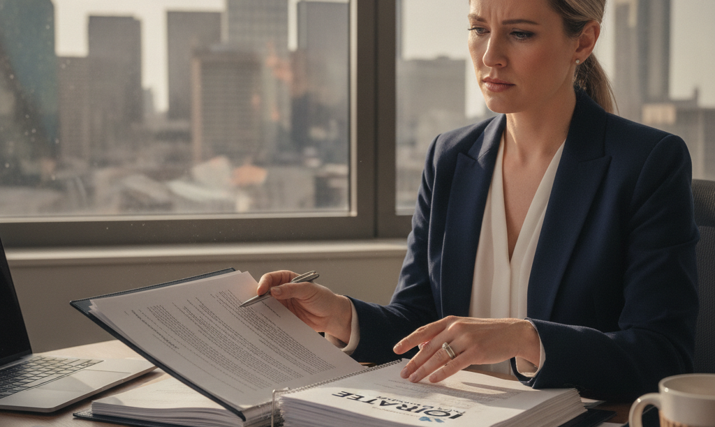 Agent reviews iQRATE Mortgages file in office.