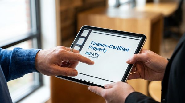 Magnifying glass over a house illustration representing property inspection.