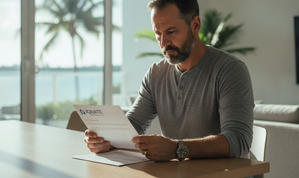 Man reviewing an iQRATE Mortgages statement in Miami.