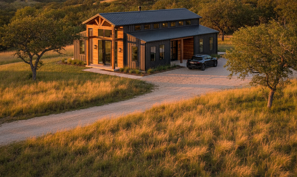 Luxury modern barndominium in the Texas hills.
