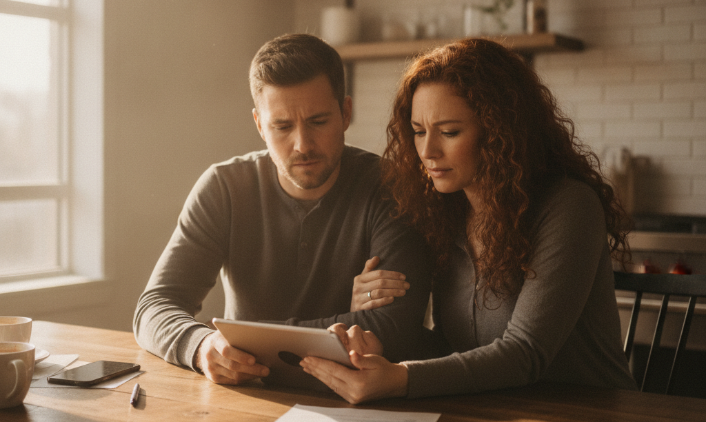 Couple seriously planning their mortgage with iQRATE.