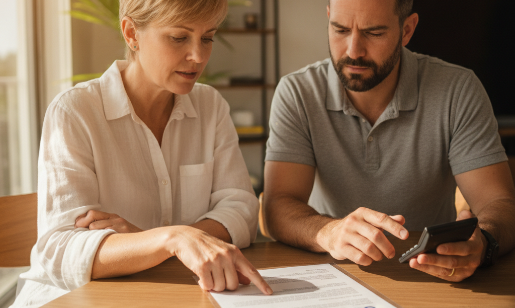 A couple reviewing iQRATE Mortgages VA loan documents.