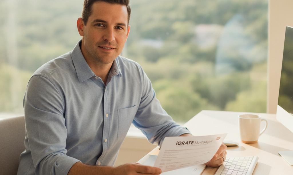 Business owner in Austin office reviews mortgage approval.