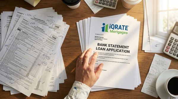Self-employed individual reviewing bank statements for a mortgage application