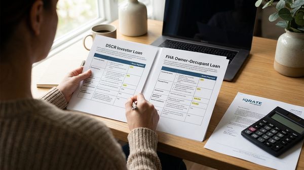 Calculating the down payment difference between DSCR and FHA loans.