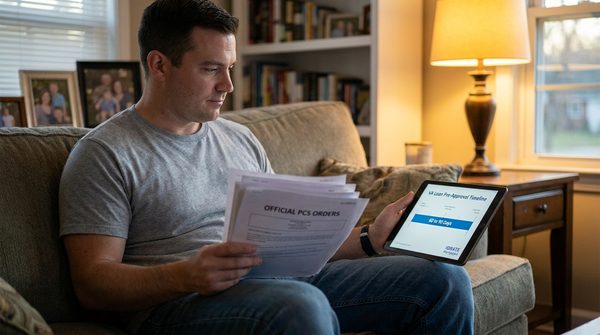 Family reviewing house details for a VA loan.