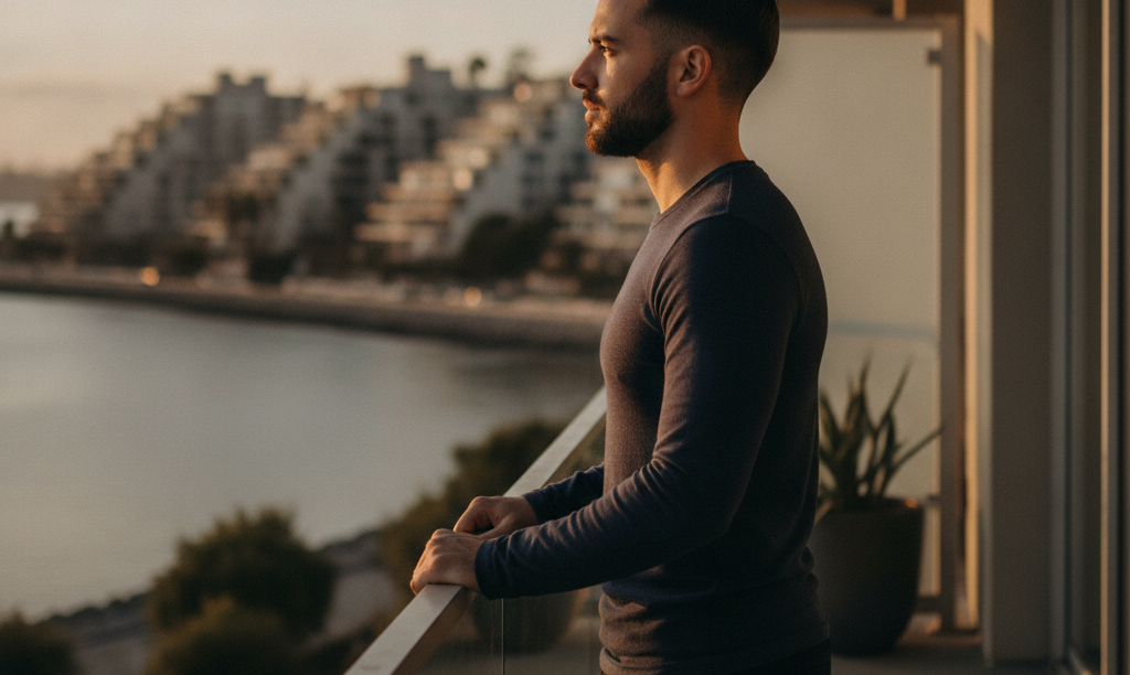 Man looking at San Diego condos thoughtfully.