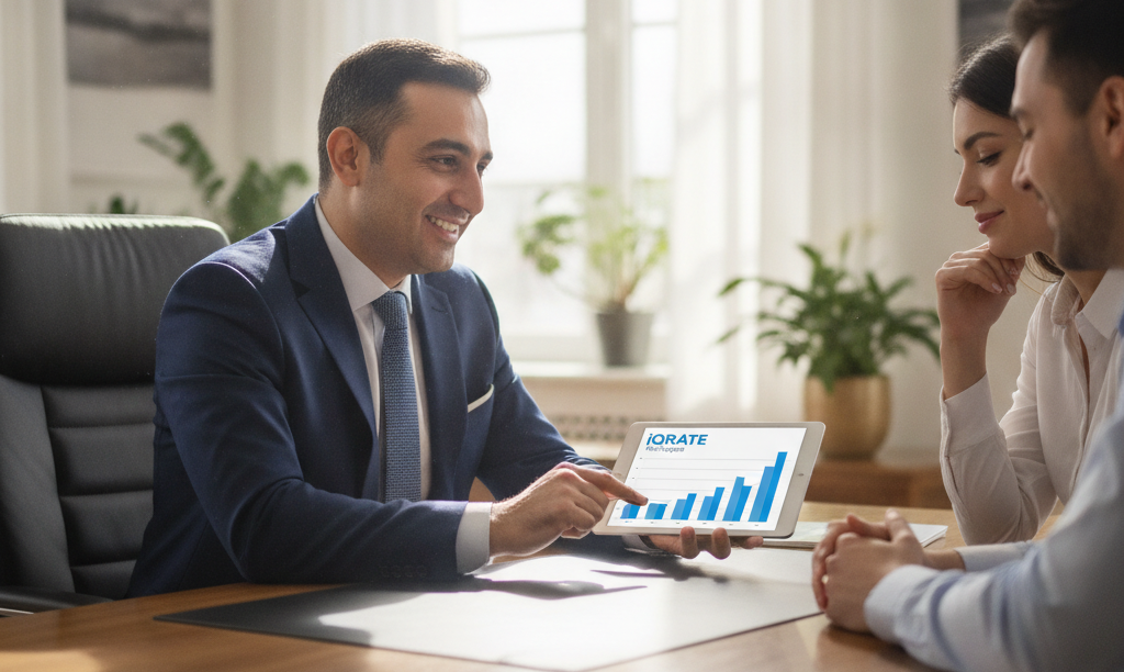 Mortgage advisor David Ghazaryan consults with clients.