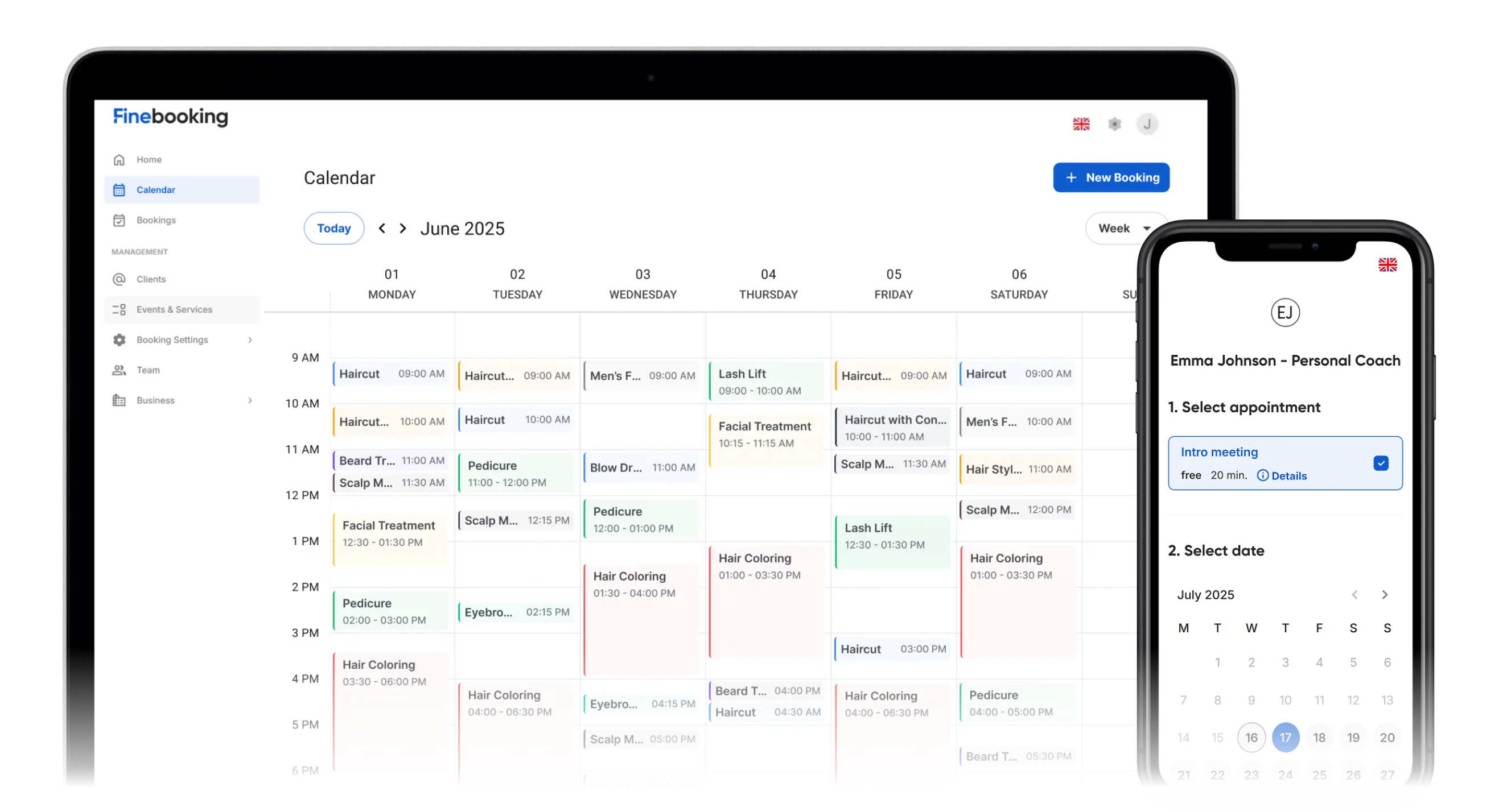 Calendar view with scheduled events