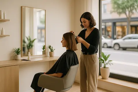 Hairstylist attending to a single client
