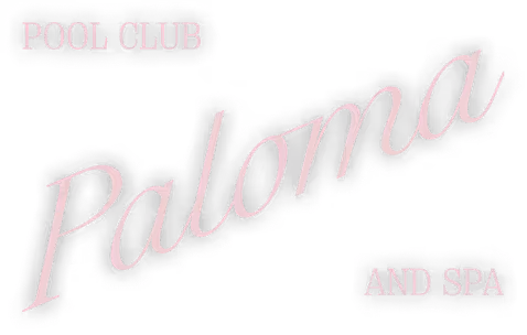 Logotyp för Pool Club Paloma och Spa i rosa text med svart skugga på svart bakgrund.