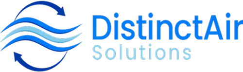 DistinctAir Solutions company logo with blue swirling lines representing air flow.