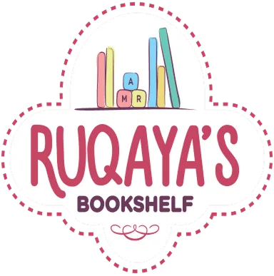 Logo for Ruqaya's Bookshelf featuring stylized books and letter blocks above the text.