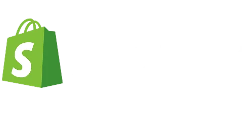 Shopify logo with a green shopping bag featuring a white 'S' next to the word 'shopify' in white lowercase letters on a black background.
