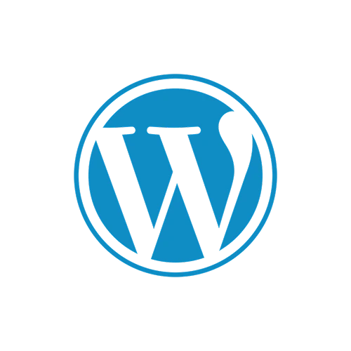 Blue WordPress logo with a stylized W inside a circle on a transparent background.