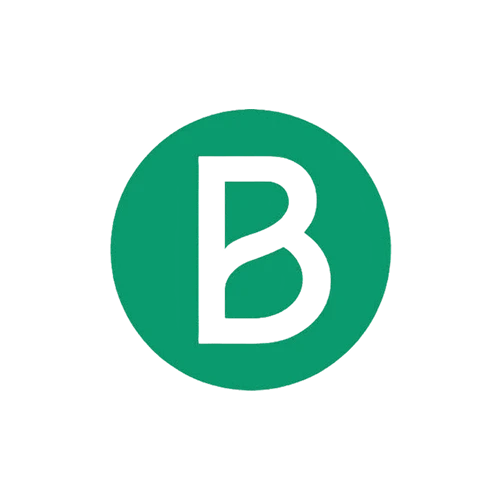 Black letter B with leaf shapes inside it on a green circular background.
